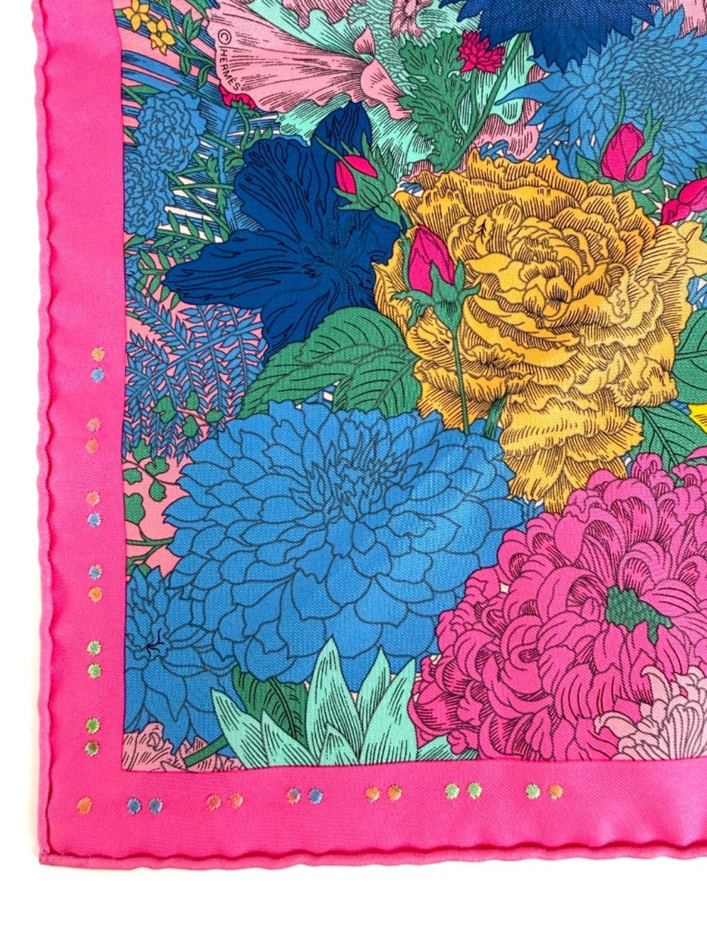 HERMES Robe Legere Embroidered Pink Blue Yellow Silk Square Scarf 45 - Picture 9 of 13